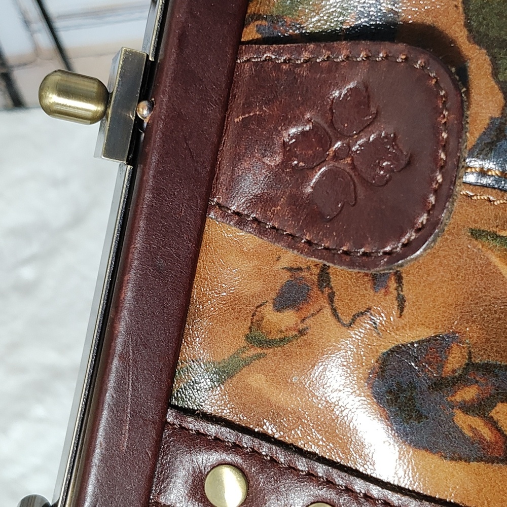 Patricia Nash Floral Painted Leather Satchel in Tan, Brown, Green, Red - Picture 9 of 15